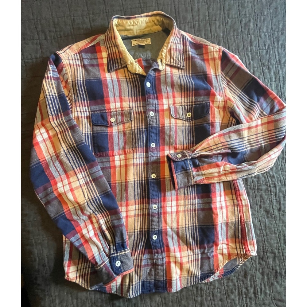 Wallace & Barnes Mens Plaid Flannel Button Down Shirt Red Navy 16361 Size M